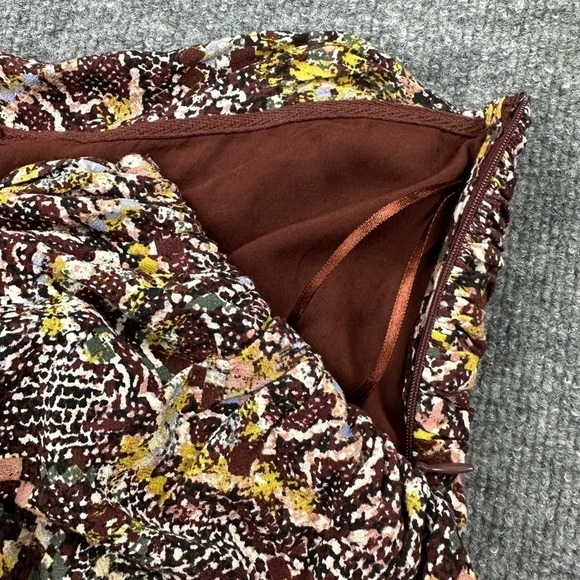 Free People Skirt Womens 6 Saturday Sun Mini Miniskirt Brown Yellow Print Ruched - Picture 12 of 13